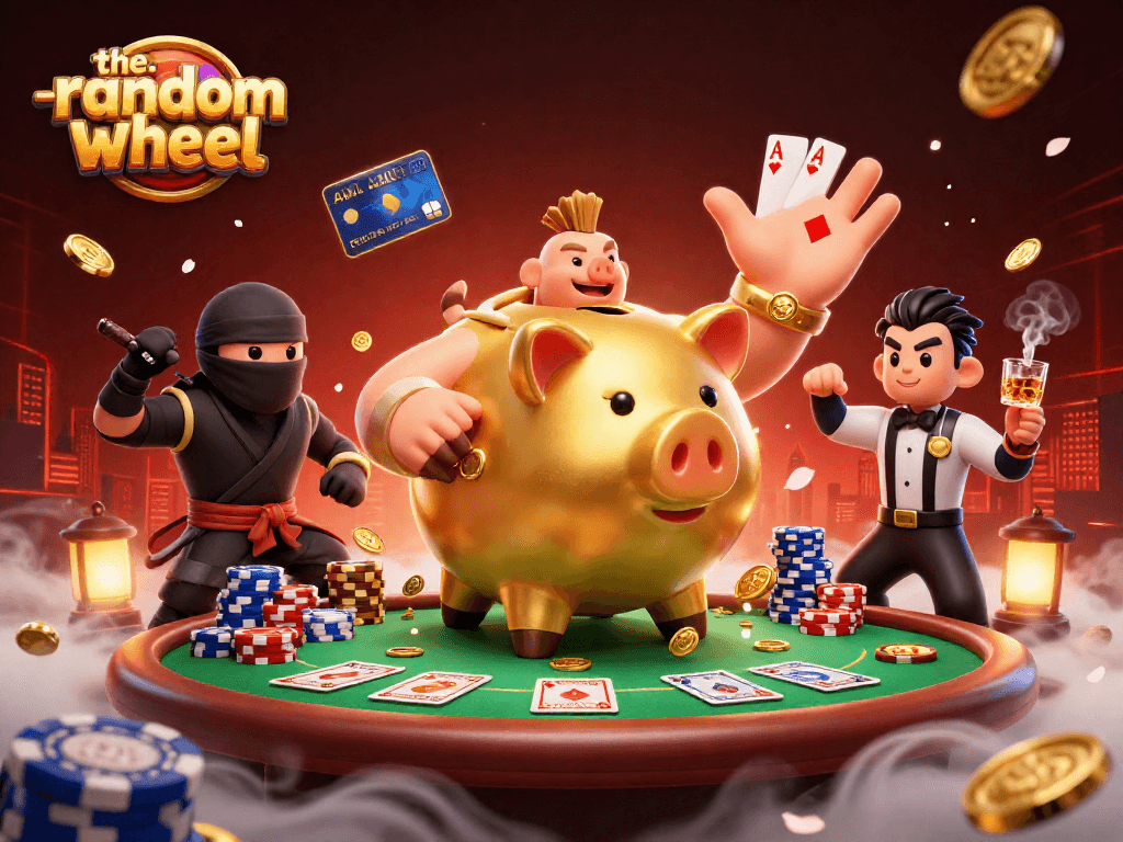 The-random-wheel showcases an epic battle scene with wining characters at a lively casino setting.