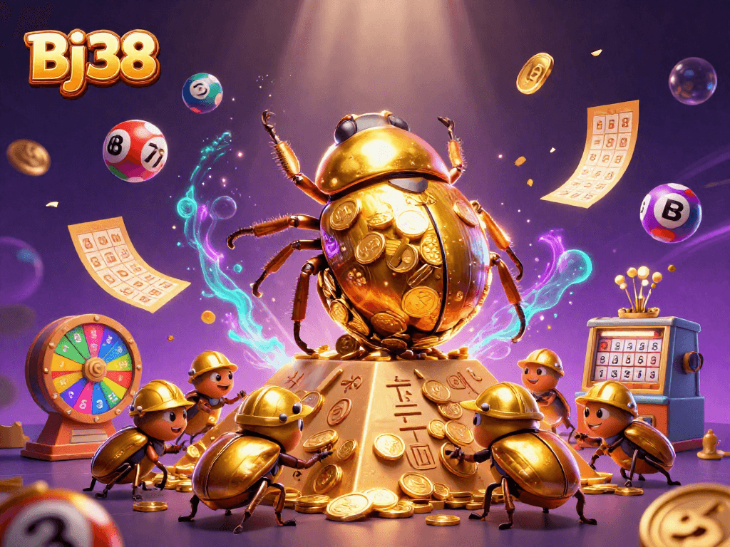 Bj38 offers exciting gambling experiences with colorful lottery balls and dynamic casino elements in action.