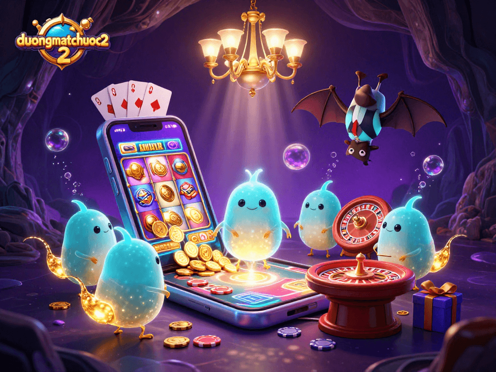 Engage in duongmatchuoc2 with vibrant casino fun, featuring animated glowworms lighting the game table.