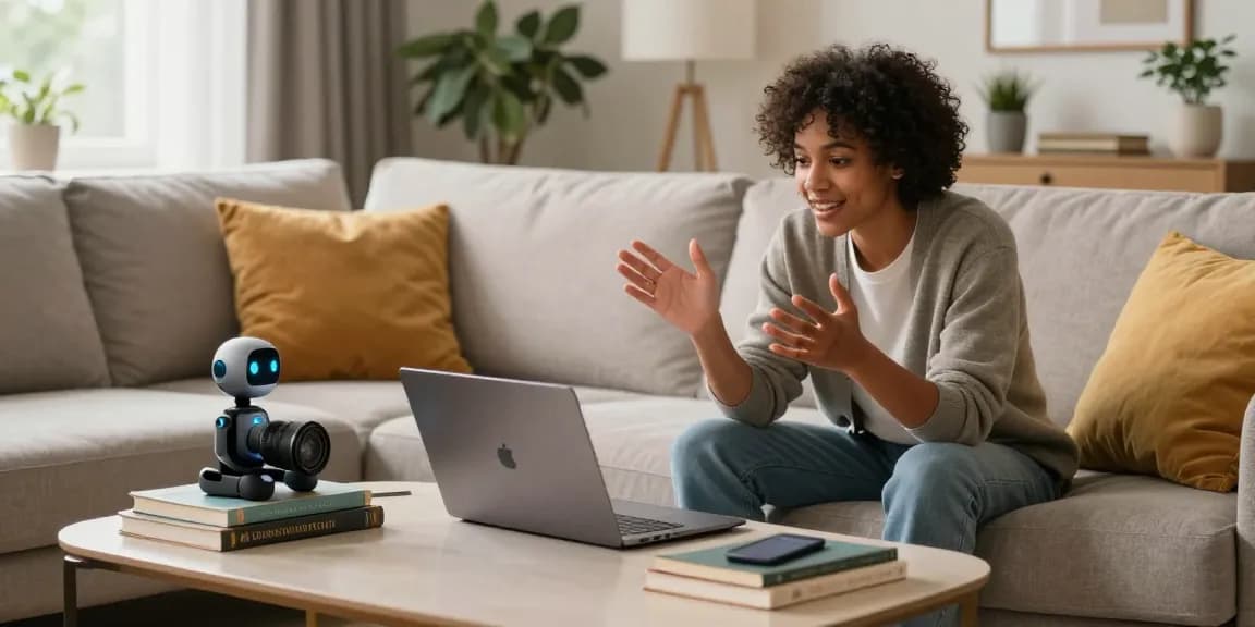 Engaging with an 18+ ai chatbot in a cozy living room setting.