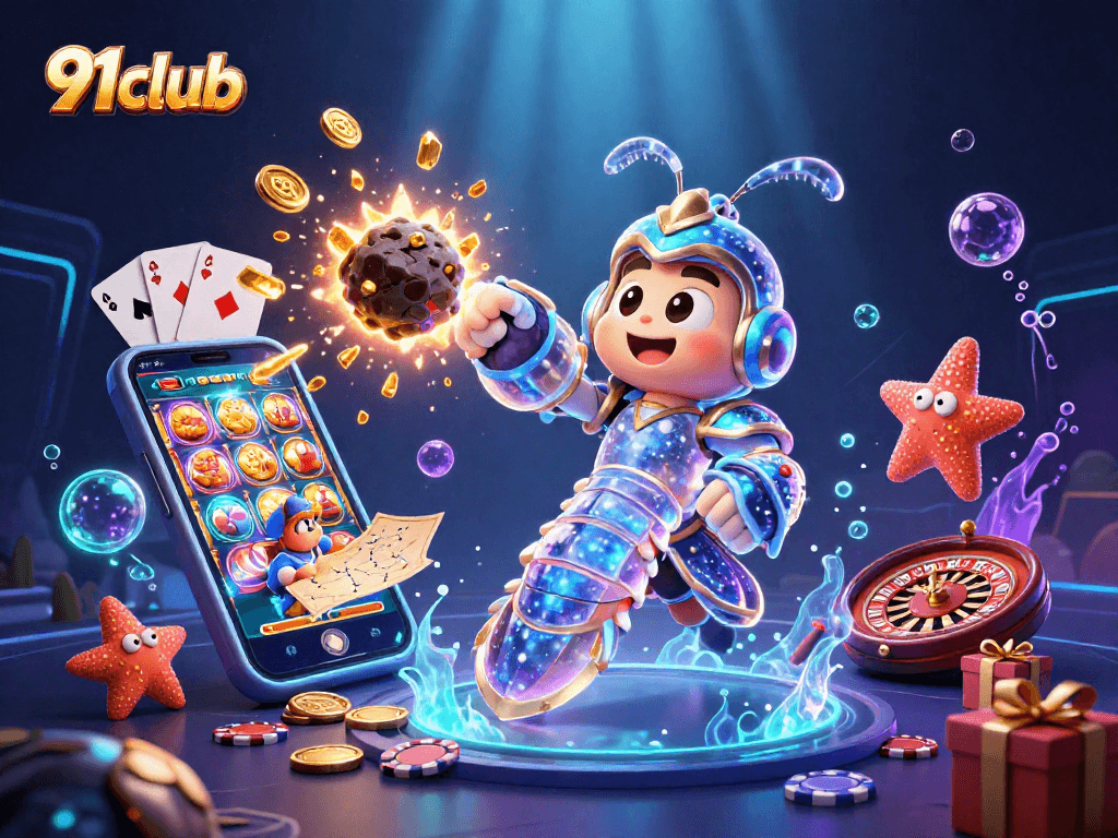 Engage in exciting gameplay with 91club as a galactic samurai and starfish navigate through colorful slot games.
