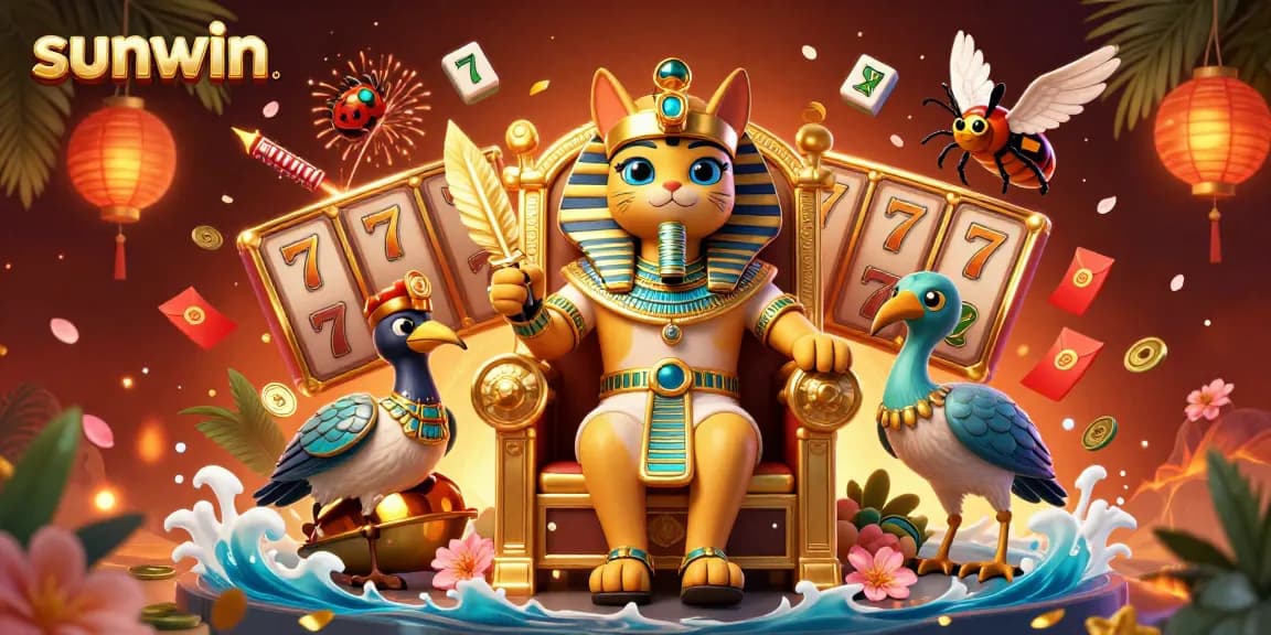 Experience the thrill of sunwin with exciting slot reels in a vibrant 3D casino illustration.