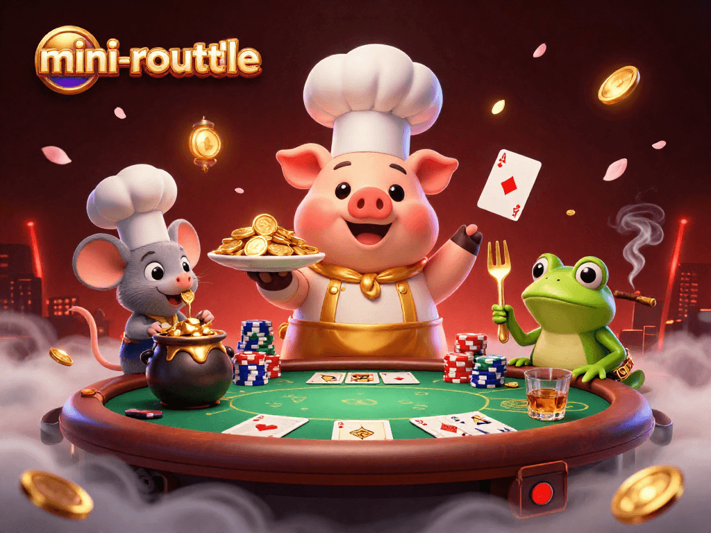 Experience the excitement of mini-roulette with this vibrant illustration of a chef serving golden coins!
