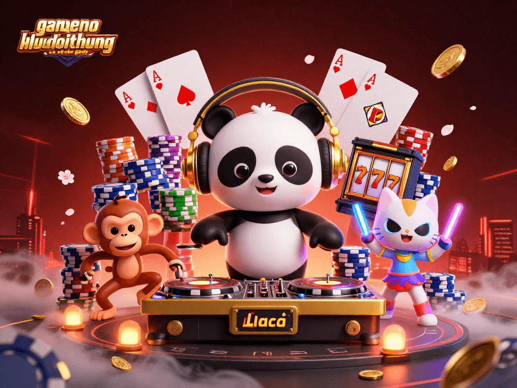 Spin the jackpot reels and win big with gamenohudoithuong in this vibrant 3D illustration.