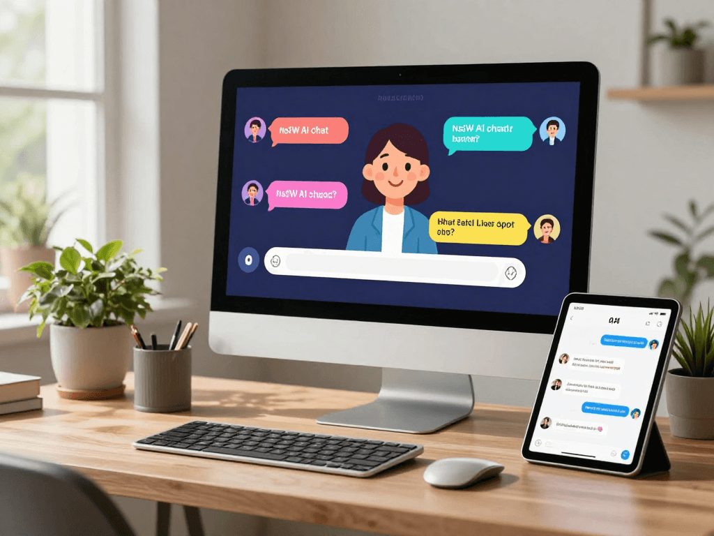 Chat interface exploring nsfw ai chat topics in a cozy modern workspace.