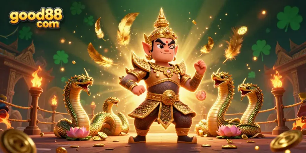 Experience excitement with good88 com in this vibrant 3D casino illustration featuring spirited characters.