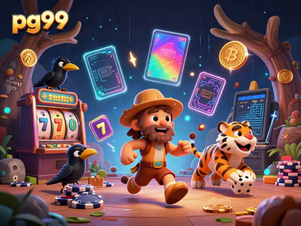 Experience the thrill of PG99 casino with a prehistoric theme featuring a caveman and sabertooth tiger.