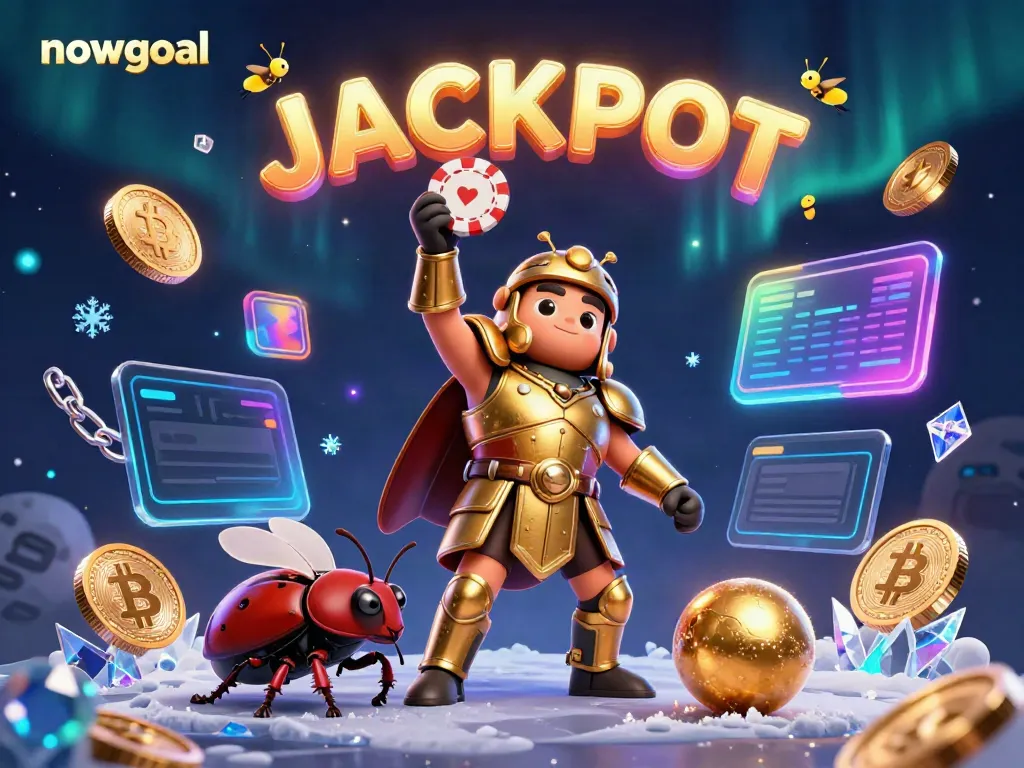 Engage in thrilling bets with nowgoal featuring a heroic beetle in a poker showdown amidst glowing crypto coins.