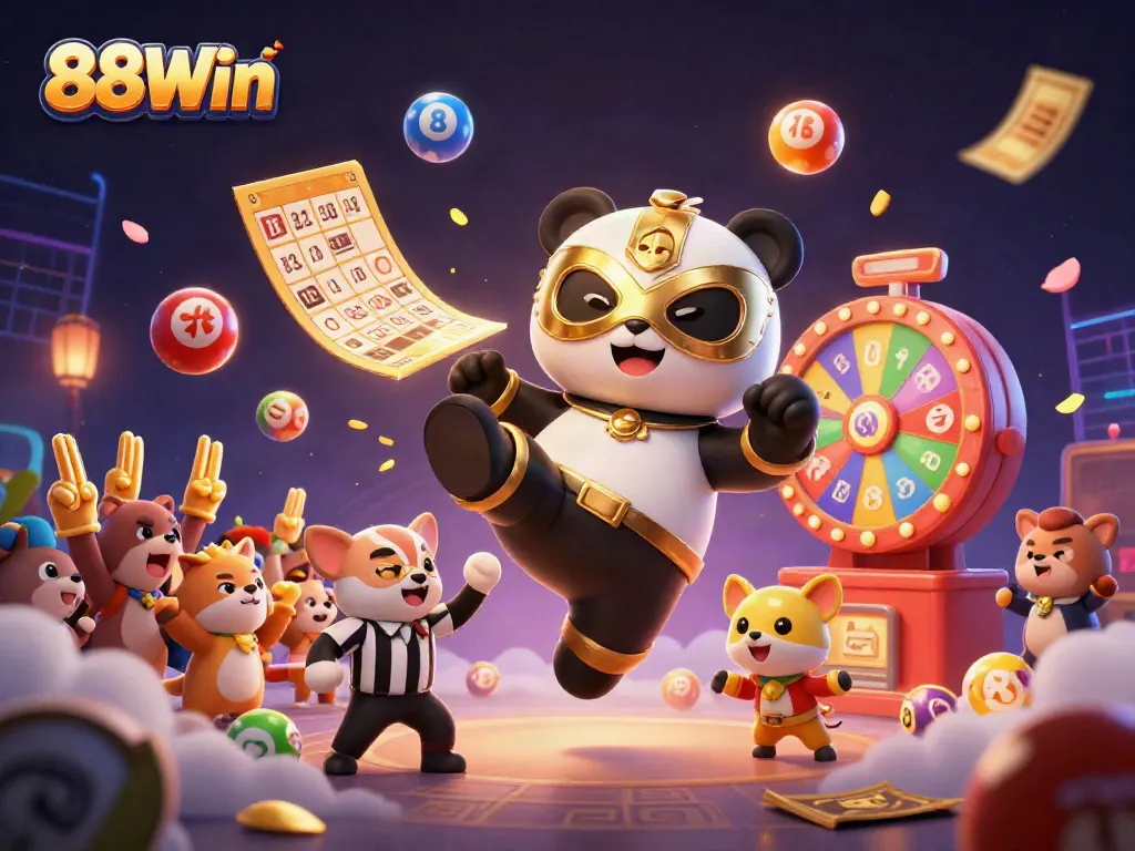 Experience the excitement of 88Win with cheering fans and dynamic gambling elements in a lively casino scene.