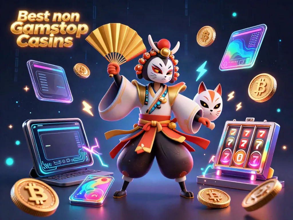 Experience the excitement of the Best non Gamstop Casinos with this vibrant 3D illustration featuring dynamic characters and casino elements.