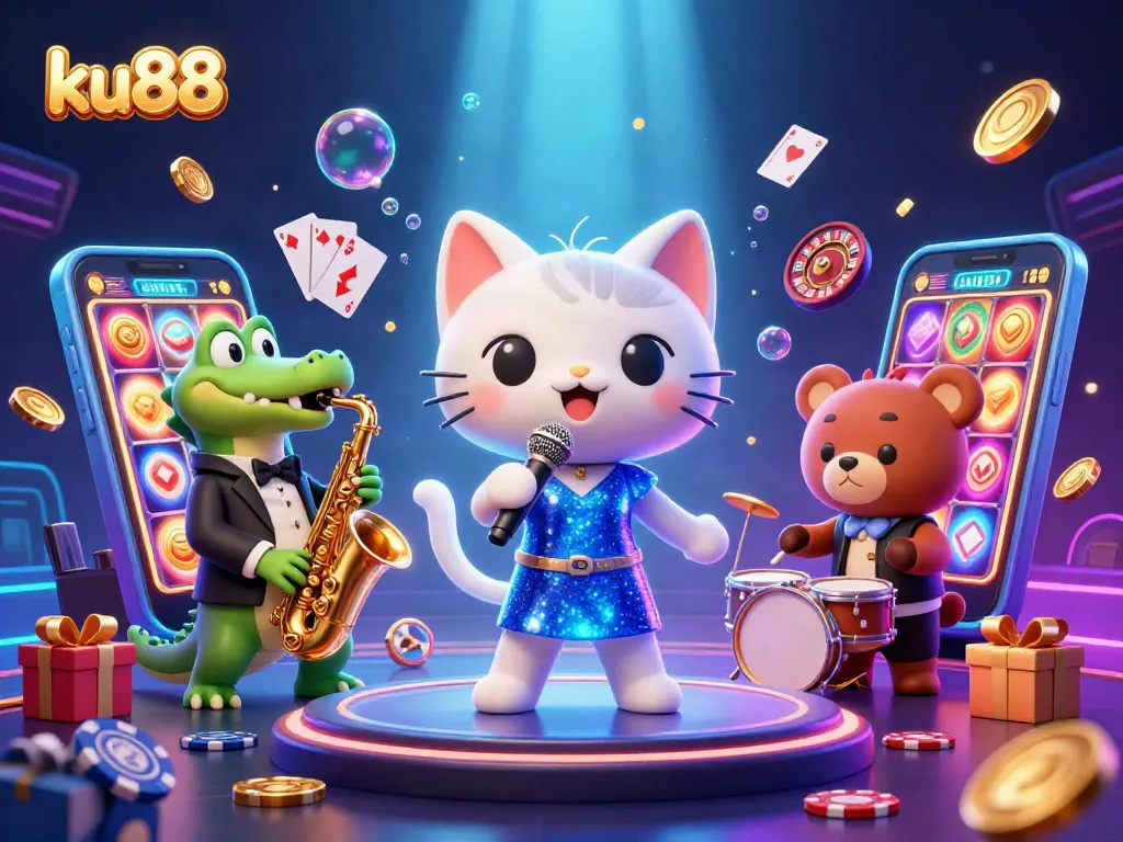 ku88 offers gamblers an entertaining slot experience with vibrant characters in a casino.