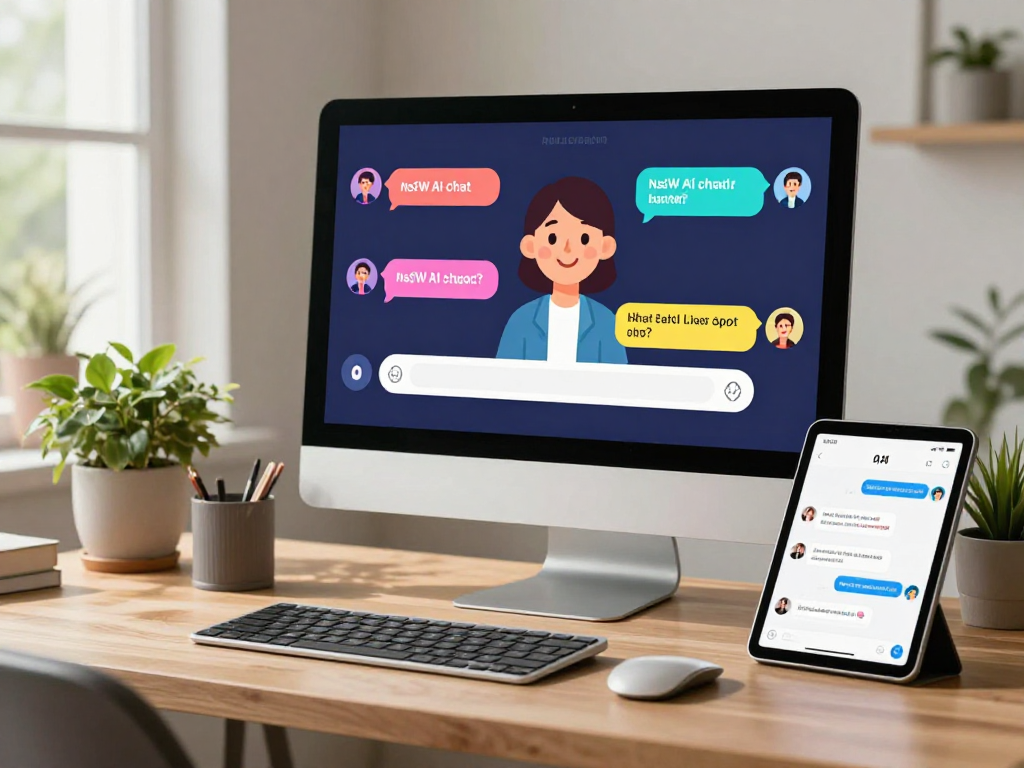 Chat interface exploring nsfw ai chat topics in a cozy modern workspace.