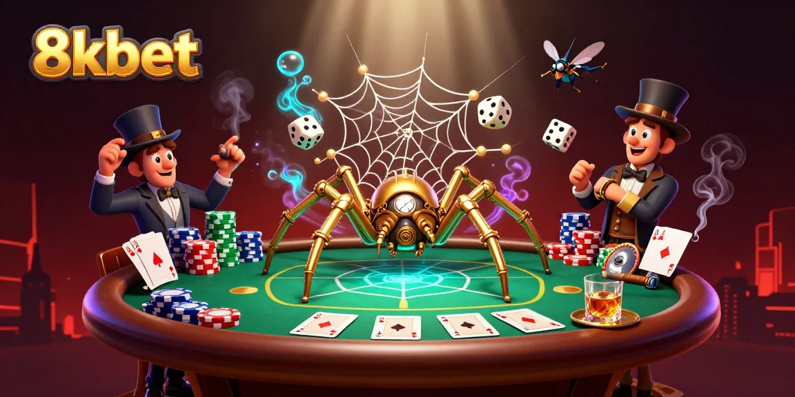 Experience the excitement of 8xbet, where a steampunk spider weaves a web of winning poker hands.
