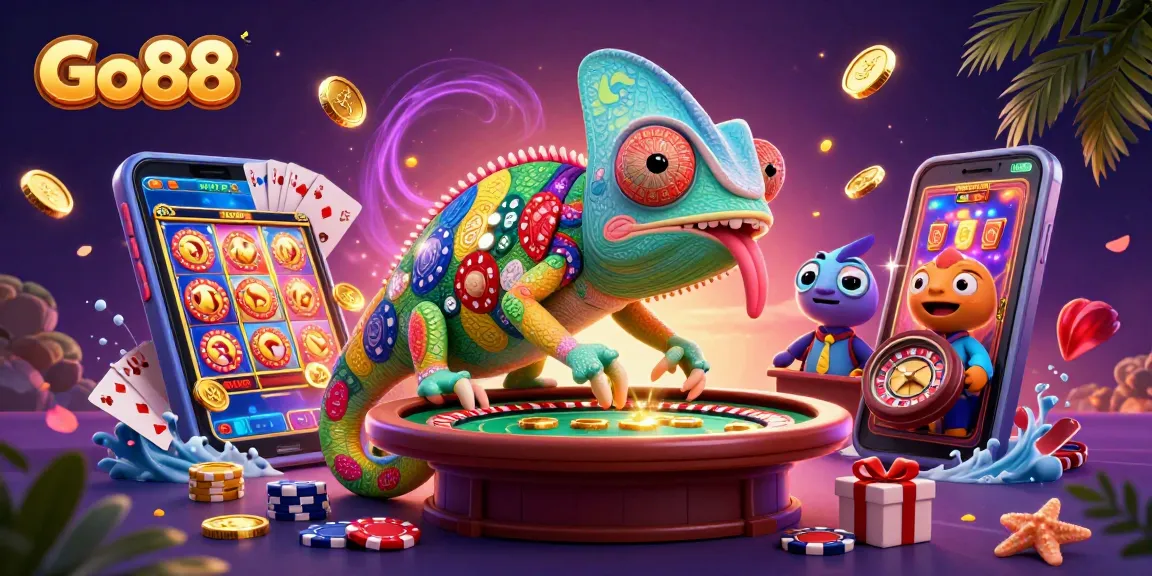 Experience excitement with Go88's vibrant chameleon owner engaging players in thrilling casino games.