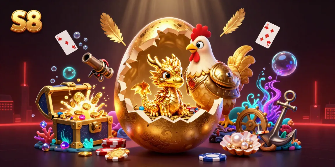 S8 engages players with a vibrant scene featuring a golden dragon and poker chips in an underwater casino.