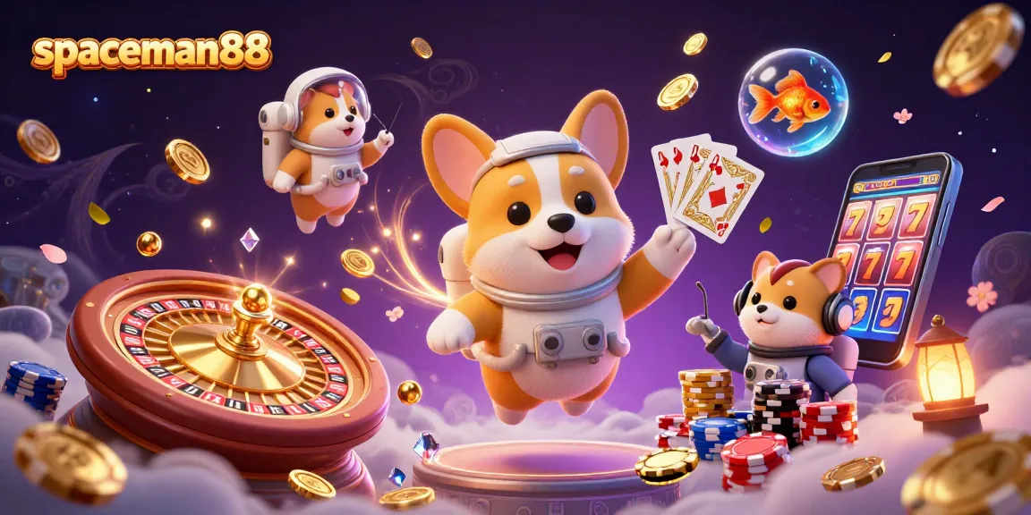 Experience big wins at spaceman88 with this lively casino illustration depicting a slot adventure.