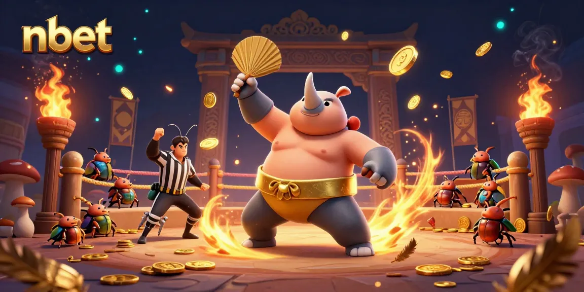 nbet showcases a thrilling beetle sumo match filled with flying coins and vibrant betting elements