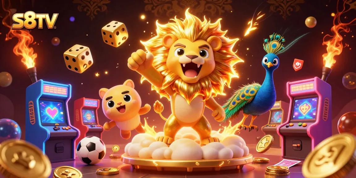 Experience thrilling sports betting action with S8TV's vibrant 3D illustration featuring dynamic gaming elements.