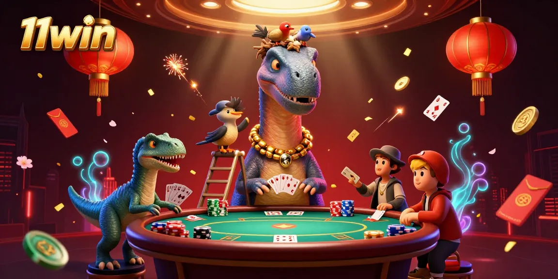 Engage in thrilling poker action with the dynamic 11win casino scene featuring vibrant characters and energetic elements.