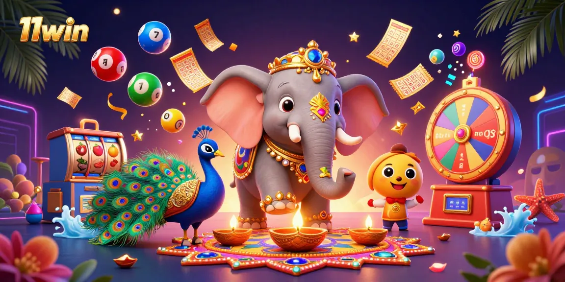 Experience the thrilling excitement of 11win with vibrant lottery balls and festive 3D characters.
