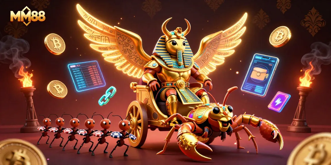 MM88 offers thrilling gameplay with a vibrant 3D scene of rich casino elements and golden characters.